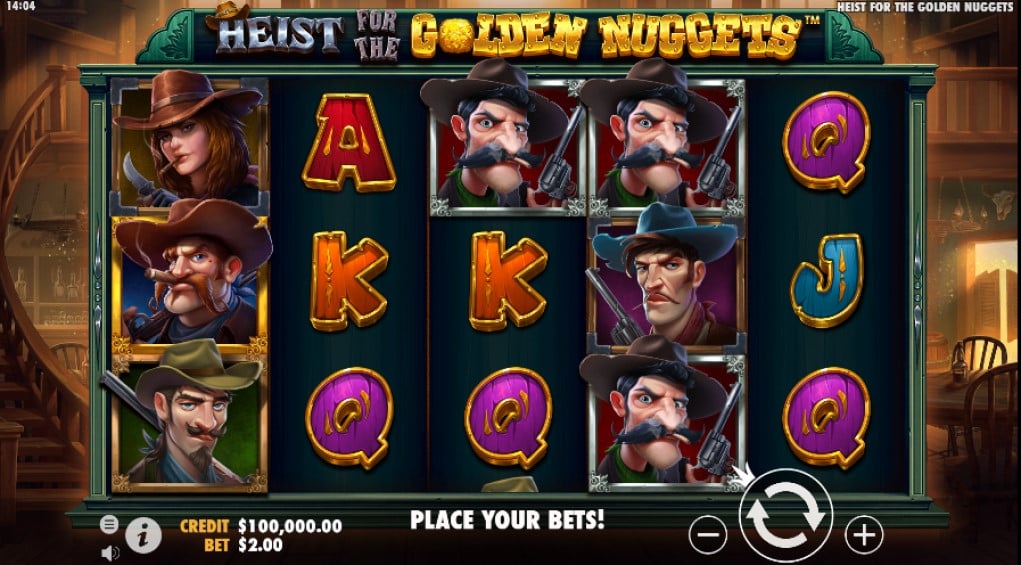 Heist for the Golden Nuggets slot reels by Pragmatic Play