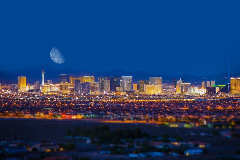 Moon over the Las Vegas Strip